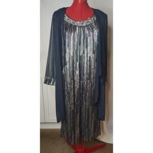 NWT R&M Richards Beaded Jacket Sheath Dress 2 Piece Set Size 12 Navy/Silver 3377